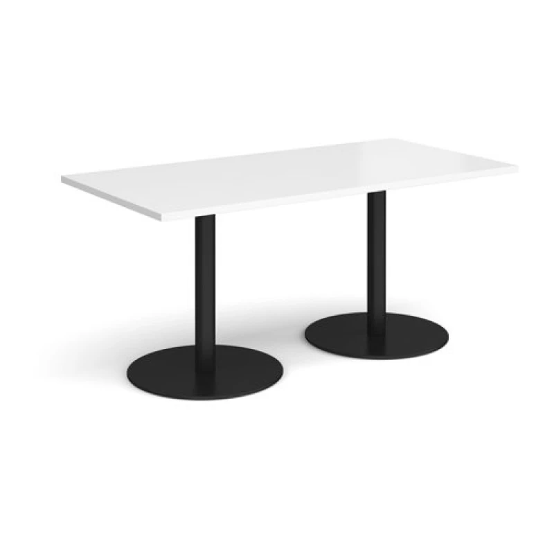 Image of Monza Monza rectangular dining table with flat round Black bases 1600mm x 800mm - white White MDR1600-K-WH