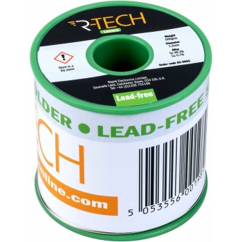 Image of 856865 Lead-Free Solder Wire 18SWG 1.2mm 500g Reel - R-tech