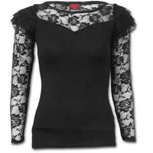 Image of Gothic Elegance Lace Layered Womens Medium Long Sleeve Top - Black