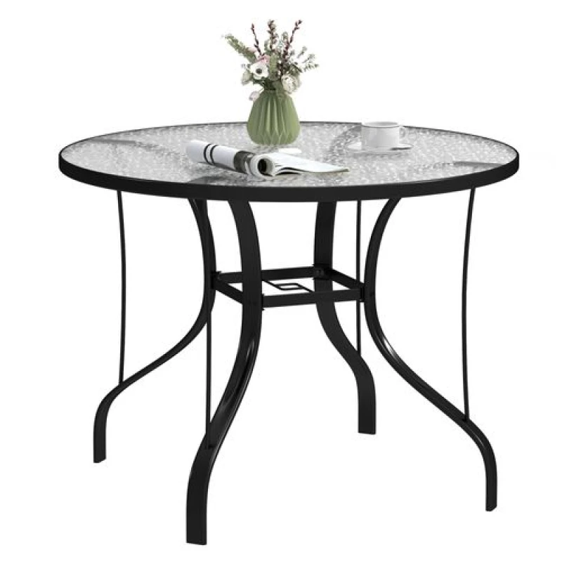 Image of Outsunny Outdoor Dining Table with Parasol Hole, Round, 96.5 x 96.5 x 71cm Black