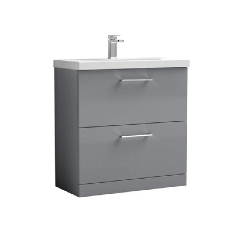Image of NUIE Arno Satin Grey 800mm 2 Drawer Vanity Unit with 40mm Profile Basin - ARN2235A - Nuie ARN2235A