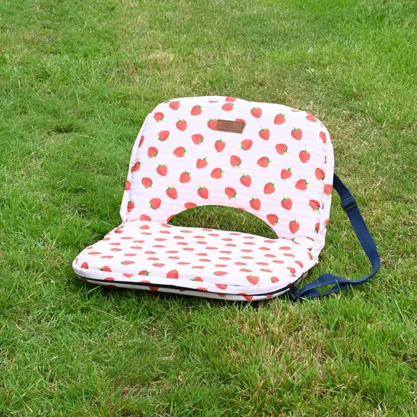 Image of Strawberries & Cream 5 Position Fold Flat Picnic Chair with Carry Handle Pink