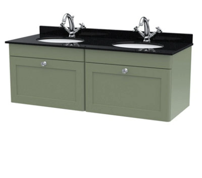 Image of nuie 1200mm Wall Hung 2 Drawer Vanity & Marble Top - Satin Green CLC894BR2