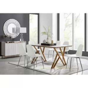 Image of Furniture Box Taranto Oak Effect Dining Table and 6 White Corona Silver Leg Chairs