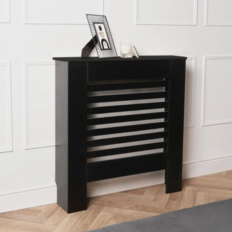 Image of OHS OHS Wooden Radiator Cover Side Board Shelf Modern Hallway Furniture in Black One Size Unisex 5027434213177