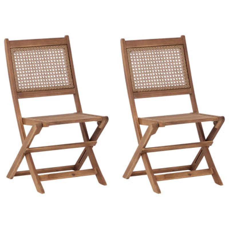 Image of Beliani Set Of 2 Garden Chairs Paraggi Certified Acacia Wood Dark Brown