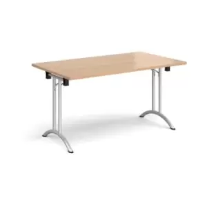 Image of Rectangular folding leg table with silver legs and curved foot rails 1400mm x 800mm - beech