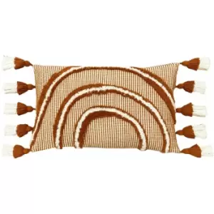Image of Rainbow Tufted 100% Cotton Tasselled Cushion Cover, Brick, 30 x 50 Cm - Furn