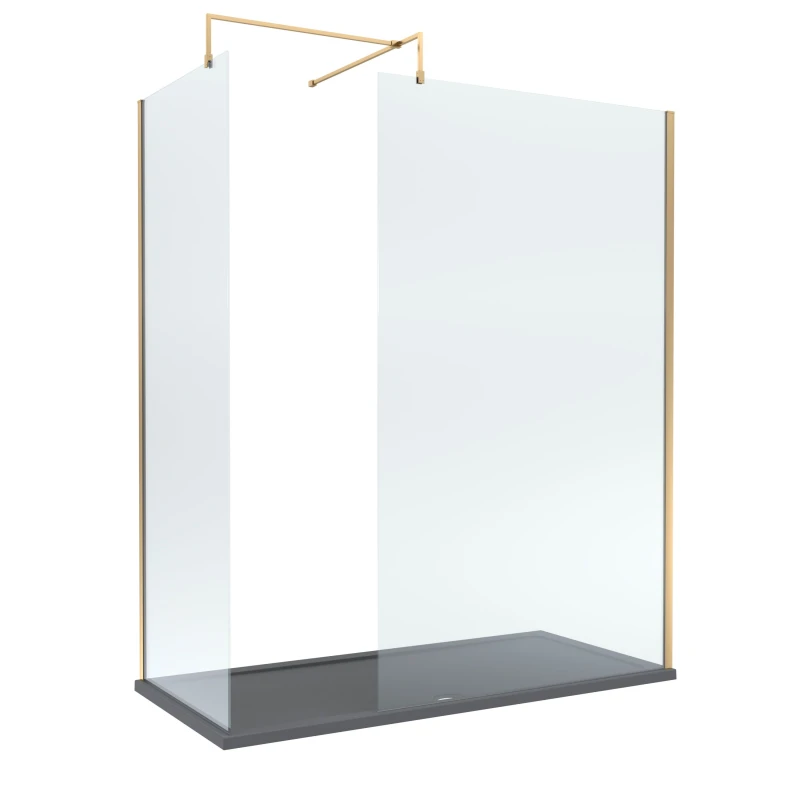 Image of Balterley 8mm Glass Wetroom Screens Brushed Brass and Grey Tray 1700 x 700mm Grey