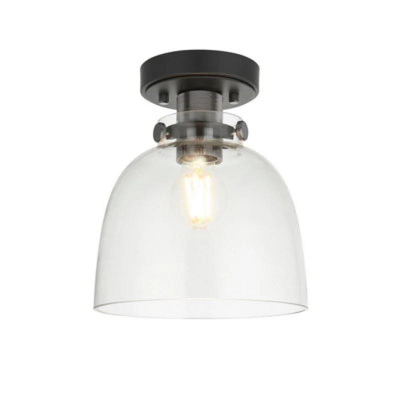 Image of Alessandria Bowl Semi Flush Ceiling Light Smokey Grey Tinted Glass, Black Chrome Plate