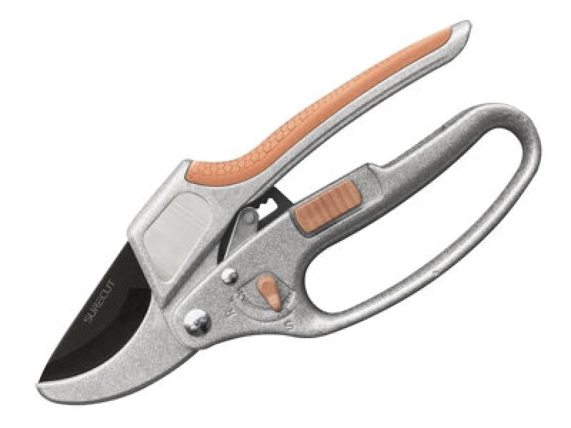 Image of Kent & Stowe SureCut Hardwood Anvil Ratchet Secateurs Grey