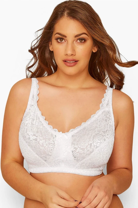 Image of Yours Womens Hi Shine Lace Non Wired Bra in White Size: 40F White Female 40F