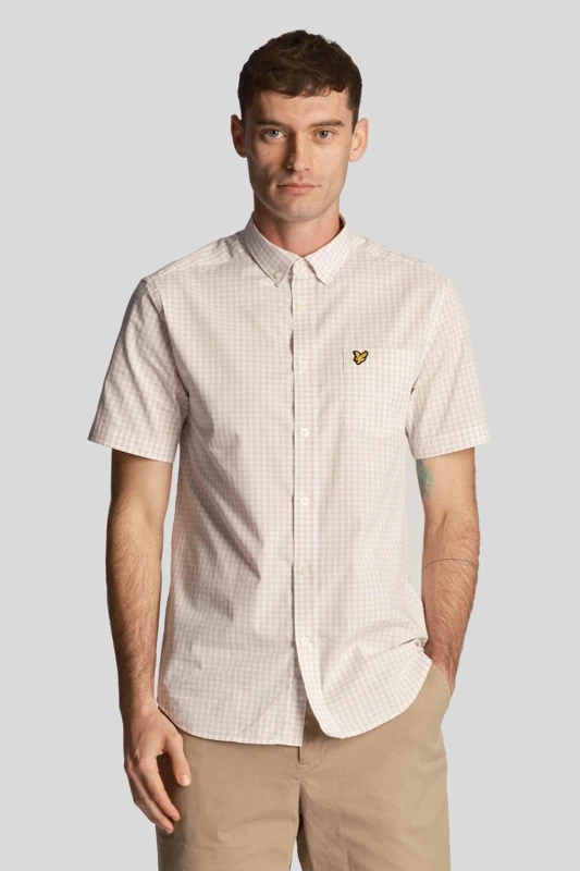 Image of Lyle & Scott Mens Gingham Short Sleeve Shirt Ecru Size: Medium Ecru Male M