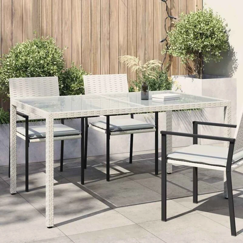 Image of VIDAXL Garden Table 150x90x75cm Tempered Glass and Poly Rattan White Vidaxl 8720286666456