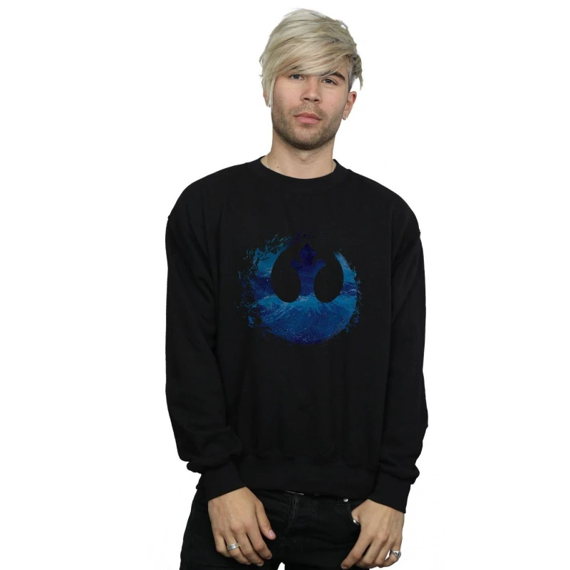 Image of Disney Men Star Wars The Rise Of Skywalker Resistance Symbol Wave Sweatshirt in Black Size: Small Black S Male 5059400287530