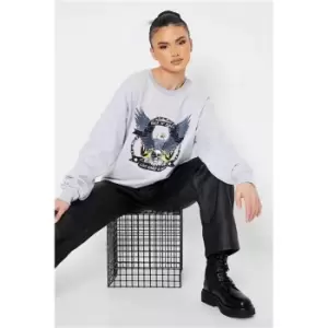 Image of I Saw It First Grey Marl Rock N Roll Live Hard Graphic Oversized Sweatshirt - Grey