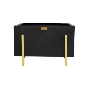 Image of Ivyline Outdoor Gemini Firebowl With Geometric Frame In Matt Black/Antique Gold H:42 x W:58 Cm