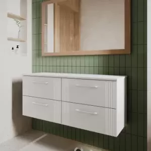 Image of Deco Wall Hung 4-Drawer Vanity Unit with Worktop 1200mm Wide - Satin White - Nuie