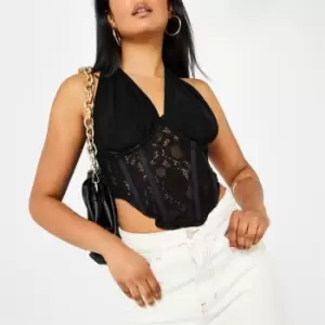 Image of Missguided Asymmetric Strap Lace Corset Top - Black