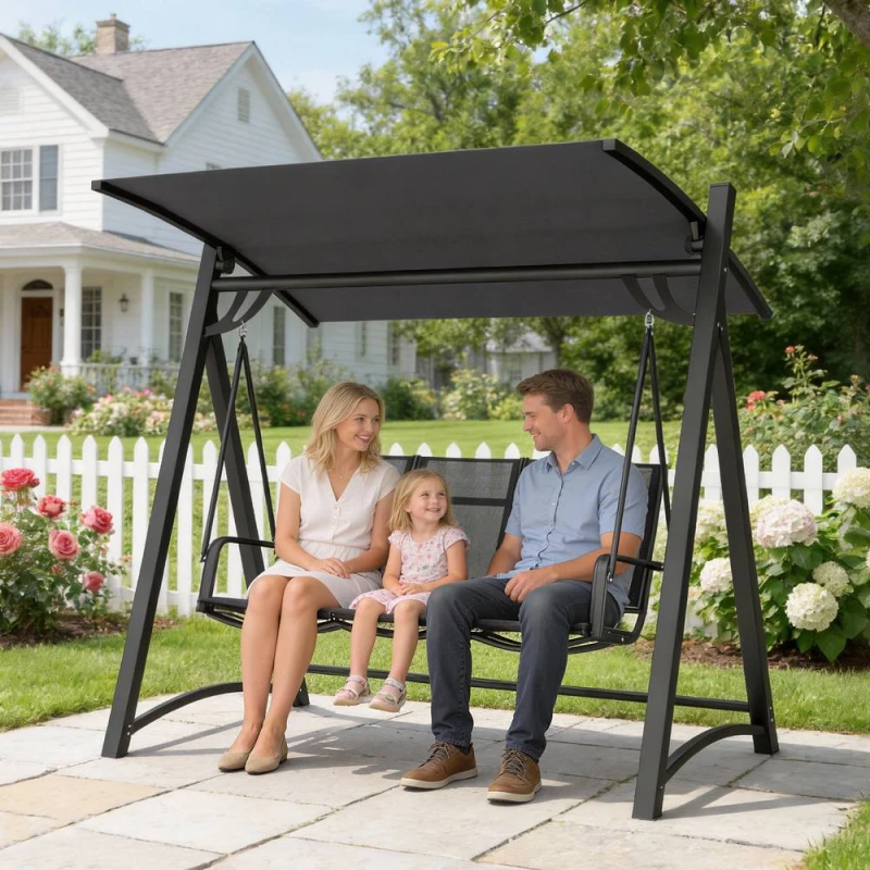 Image of OUTSUNNY 3 Seater Swing Chair, Garden Swing Bench with Adjustable Canopy in Grey Grey Unisex