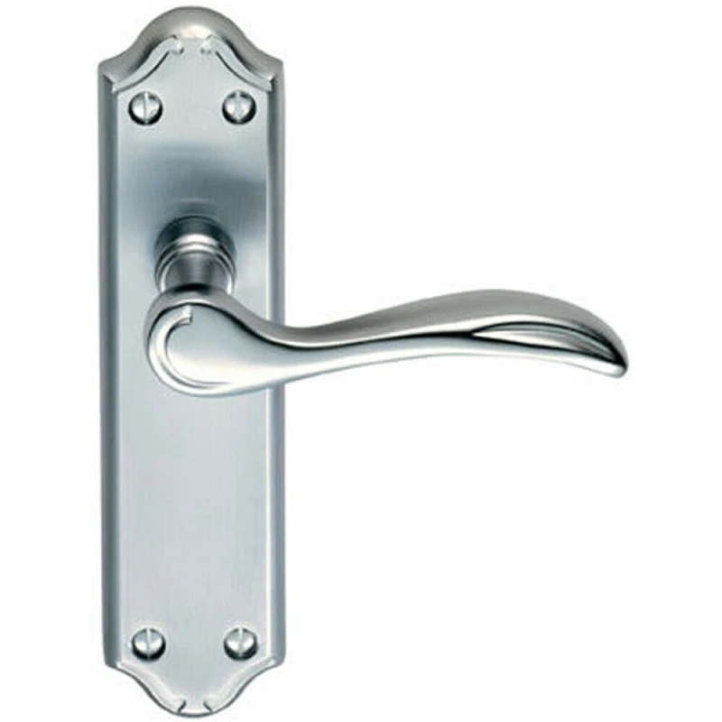 Image of Loops PAIR Curved Door Handle Lever on Latch Backplate 180 x 45mm Satin Chrome Multi