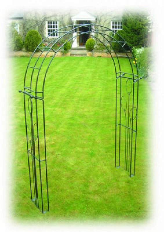 Image of Poppy Forge Flower Traditional Arch (Inc Ground Spikes) Garden Archway - Solid Steel - L43.2 X W170.2 X H256.5cm - Black
