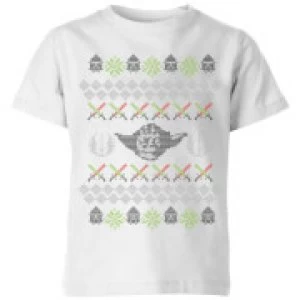 Image of Star Wars Yoda Knit Kids Christmas T-Shirt - White - 9-10 Years