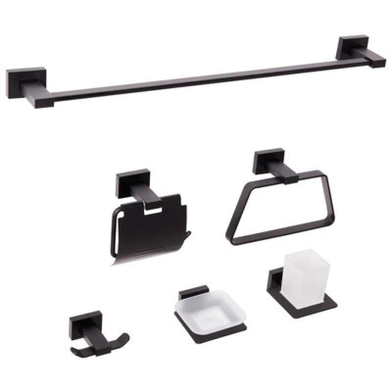 Image of Beliani 6 Piece Bathroom Hardware Set Riohacha With Towel Bars And Hooks Black