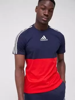 Image of adidas Colourblock T-Shirt - Navy/Red/White, Navy/Red/White, Size S, Men