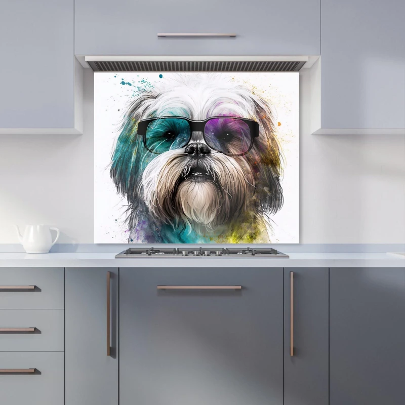 Image of Warren Reed - Designer Lhasa Apso Face Glasses Splashart Kitchen Splashback Size: 700mm x 650mm Multicolor Unisex 700mm x 650mm