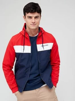 Image of Jack & Jones Colourblock Zip Through Hooded Jacket - Red/White/Navy, Red, Size S, Men