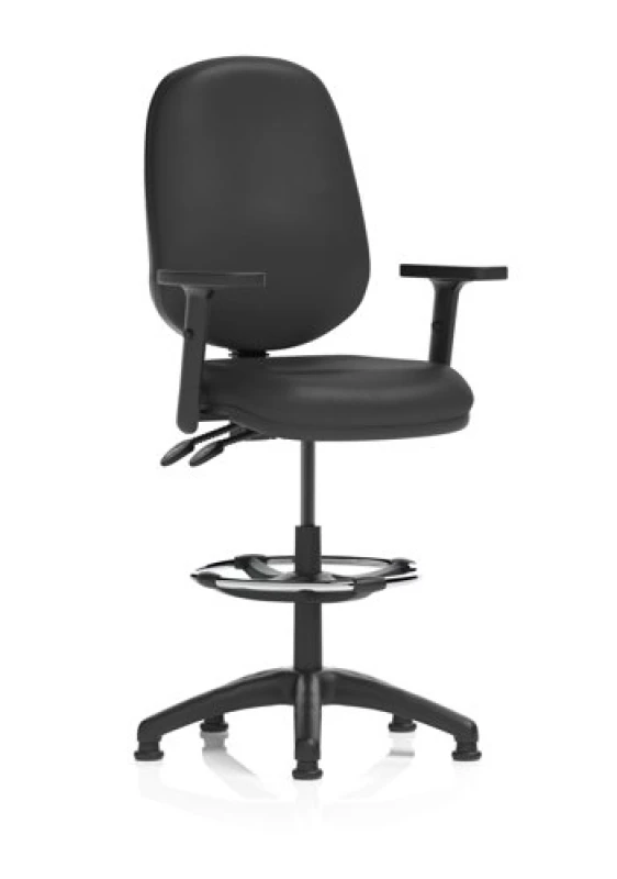 Image of Eclipse Eclipse Plus II Lever Task Operator Chair Black Bonded Leather With Height Adjustable Arms With High Rise Draughtsman Kit DE02VINYLBLKHADK