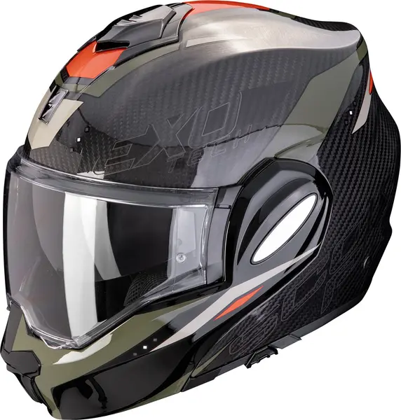 Image of Scorpion Exo-Tech Evo Carbon Rover Black Green Modular Helmet 2XL