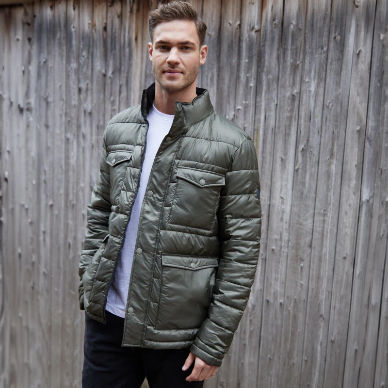 Image of Threadbare Funnel Neck Utility Puffer Jacket - Green Green L