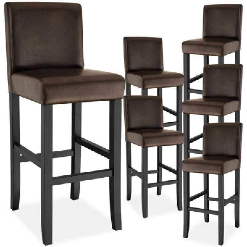 Image of Tectake Bar Stools With A Padded Backrest And Faux Leather Cover - Brown, Set Of 6