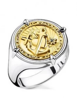 Image of Thomas Sabo 18k Gold Plated Sterling Silver Faith, Love, Hope Round Signet Ring (Unisex), One Colour, Size 60, Men