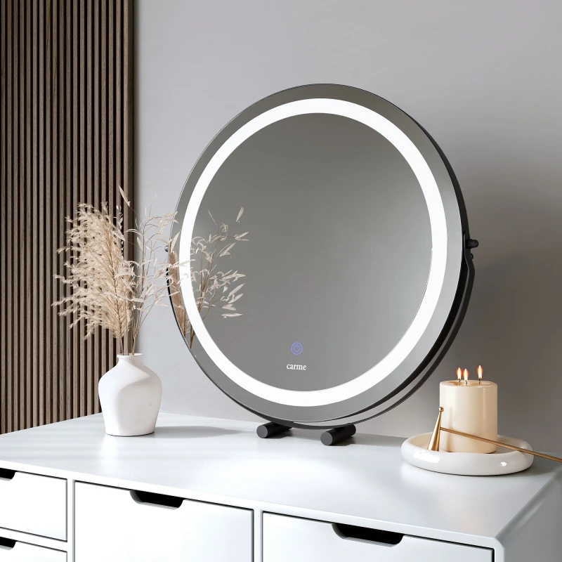 Image of CARME HOME Riley Black Touch Sensor LED Light Mirror Black Unisex