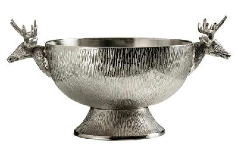 Image of Orsina Stag Punch Bowl, Robust Metal Finish Centrepiece Bowl, Punch Beverage Bowl With Detailed Deer Head Handles