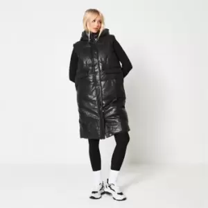 Image of Missguided Faux Leather Longline Puffer Gilet - Black