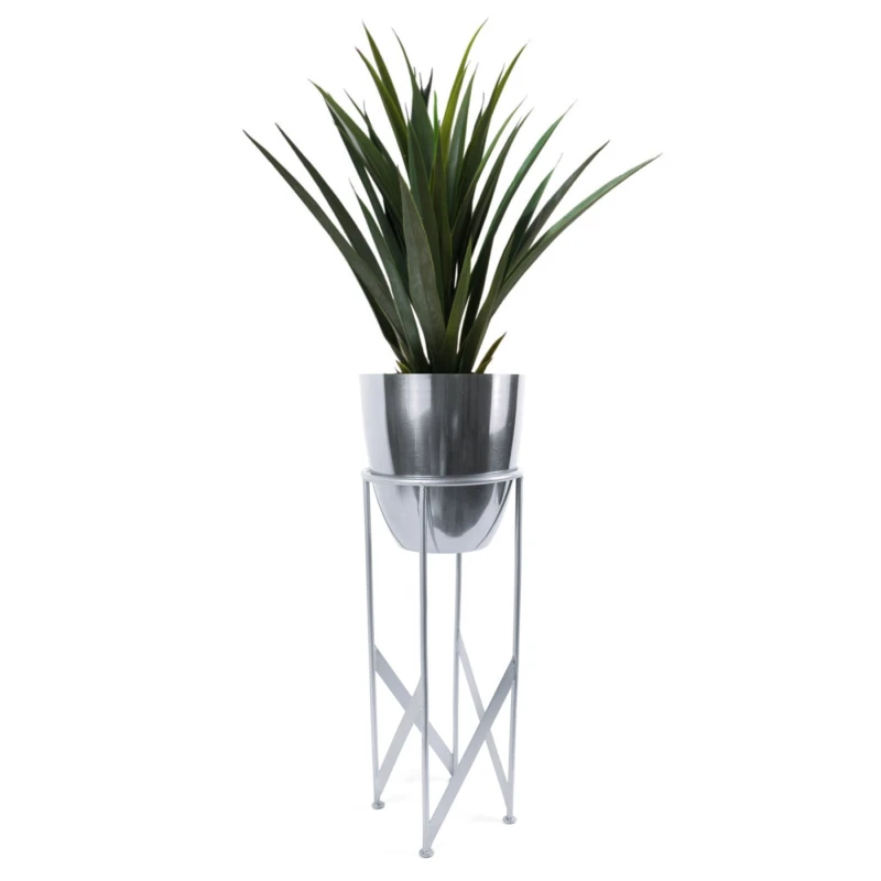 Image of Leaf Design 90cm Silver Planter with Artificial Yukka Plant