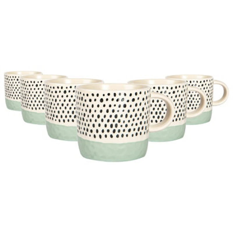 Image of Nicola Spring Ceramic Dipped Dots Coffee Mugs - 385Ml - Blue - Pack Of 6