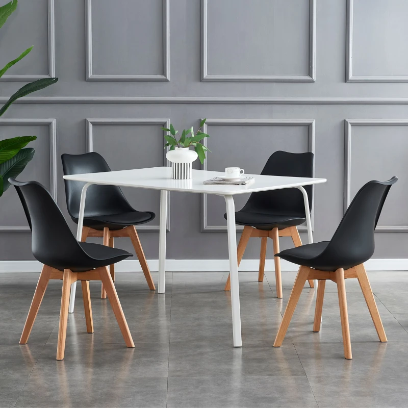Image of MCC Direct Set of 4 Dining Chairs with Solid Wooden Legs and Padded Seat Cushions Eva Black