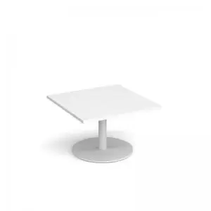 Image of Monza square coffee table with flat round white base 800mm - white