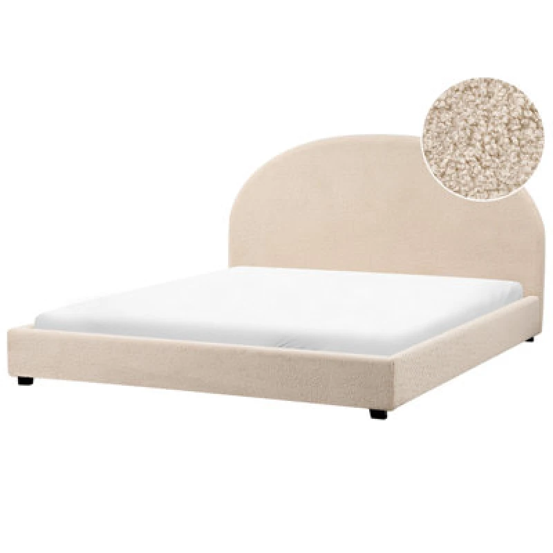 Image of Beliani Bed Boucle Vaucluse 180 X 200 Cm (Eu Super King) Beige