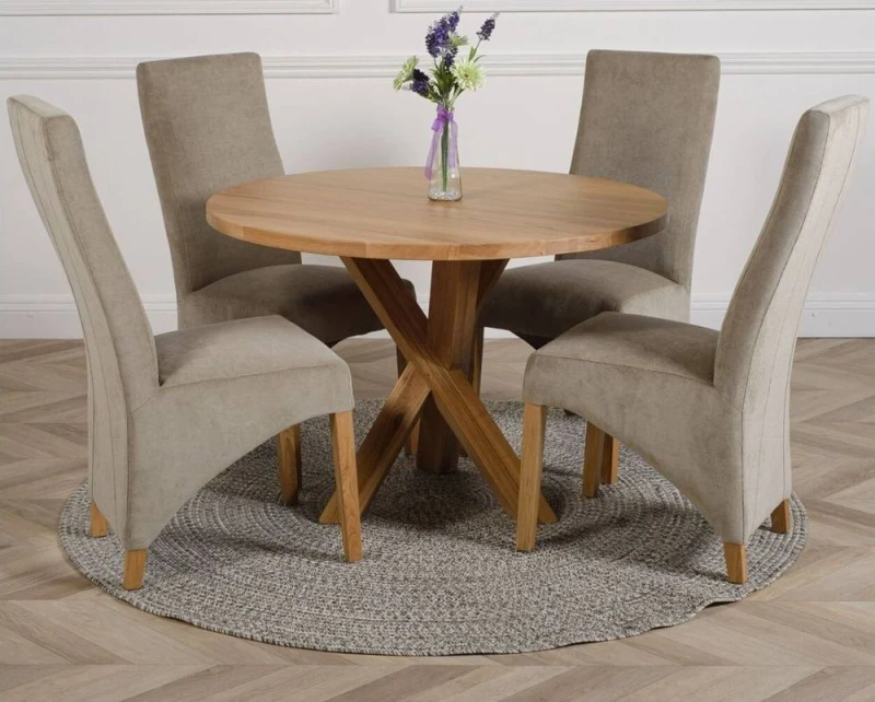 Image of Thats Furniture Oregon Round Oak Dining Table & 4 Lola Fabric Chairs in Grey Grey Unisex