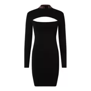 Image of Calvin Klein Jeans Logo Intarsia Cut Out Dress - Black