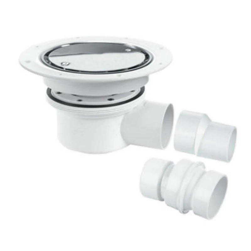 Image of McAlpine TSG52SS Two Piece 50mm Water Seal Trapped Gully, Clamp Ring and Cover Plate, 2" Horizontal Outlet and 2" x 1.5" Socket Reducer White