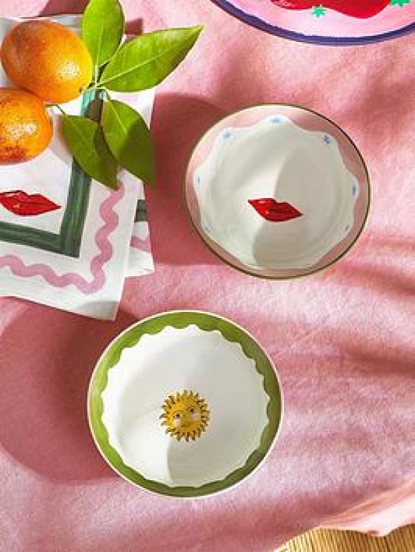 Image of ELEANOR BOWMER Set of 2 Electric Coast Sun & Lips Nibble Bowls Multi-Coloured ONE SIZE