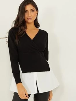 Image of Quiz Black Knitted Wrap Jumper - S