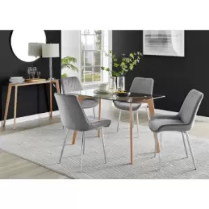 Image of Furniturebox UK - Furniturebox Malmo Rectangular Glass and Wooden Leg Modern Industrial Dining Table & 4 Grey Calla Silver Leg Velvet Chairs